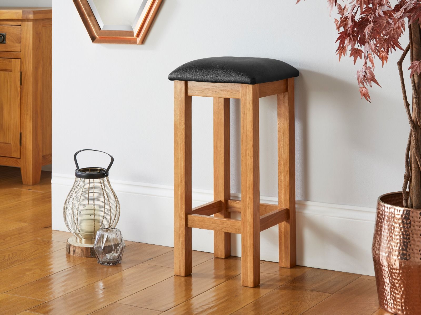 Baltic Solid Oak Kitchen Bar Stool Black Leather - £20 OFF SUMMER SALE Baltic Solid Oak Kitchen Bar Stool Black Leather - £20 OFF SUMMER SALE