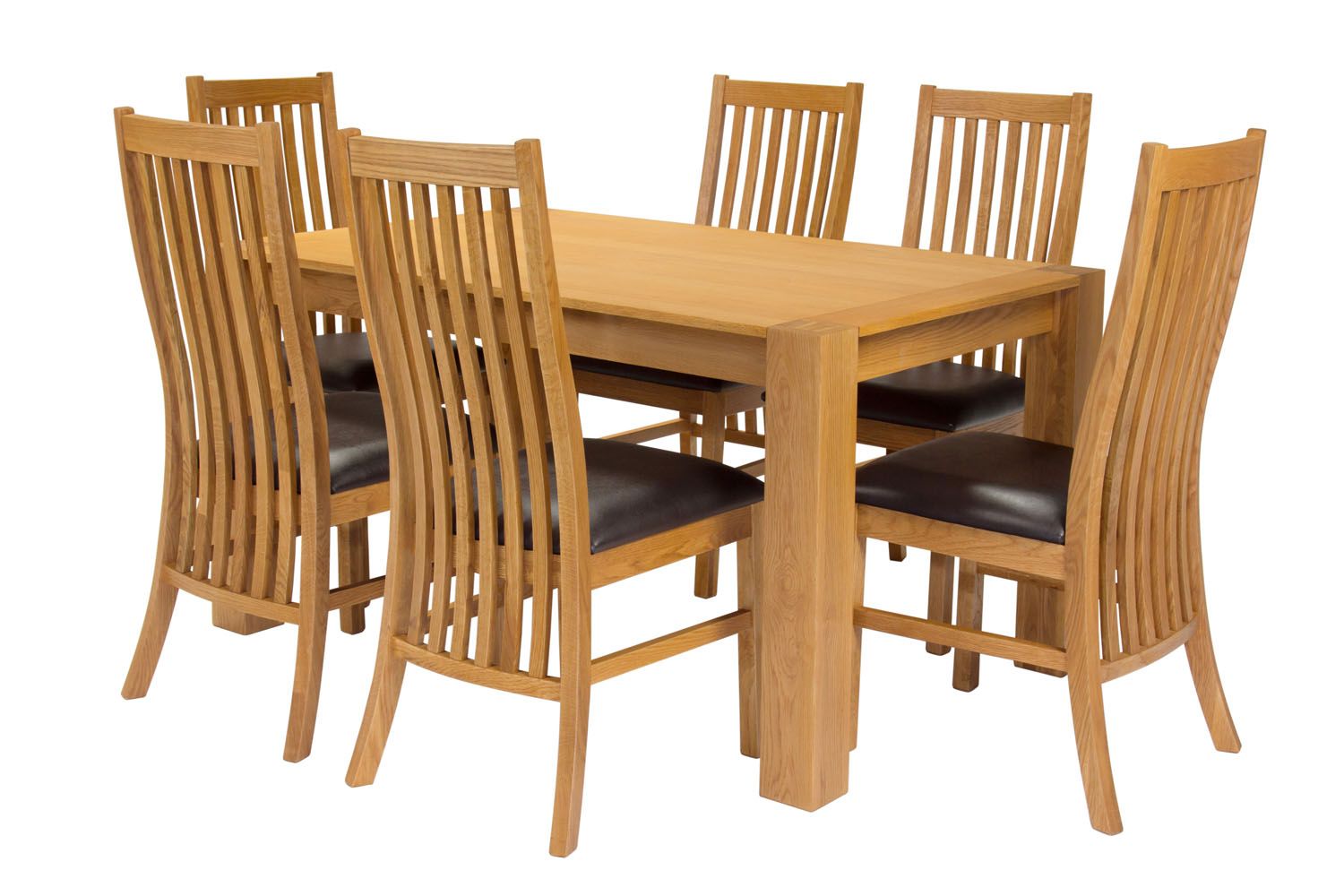 Cambridge 140cm Oak Table 6 Lichfield Brown Leather Chair Set Cambridge 140cm Oak Table 6 Lichfield Brown Leather Chair Set