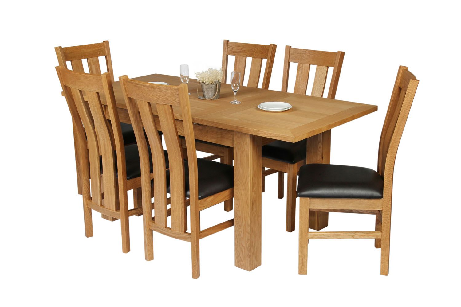 Caravella 170cm Extending Oak Table 6 Churchill Brown Leather Chair Set - SUMMER MEGA DEAL Caravella 170cm Extending Oak Table 6 Churchill Brown Leather Chair Set - SUMMER MEGA DEAL