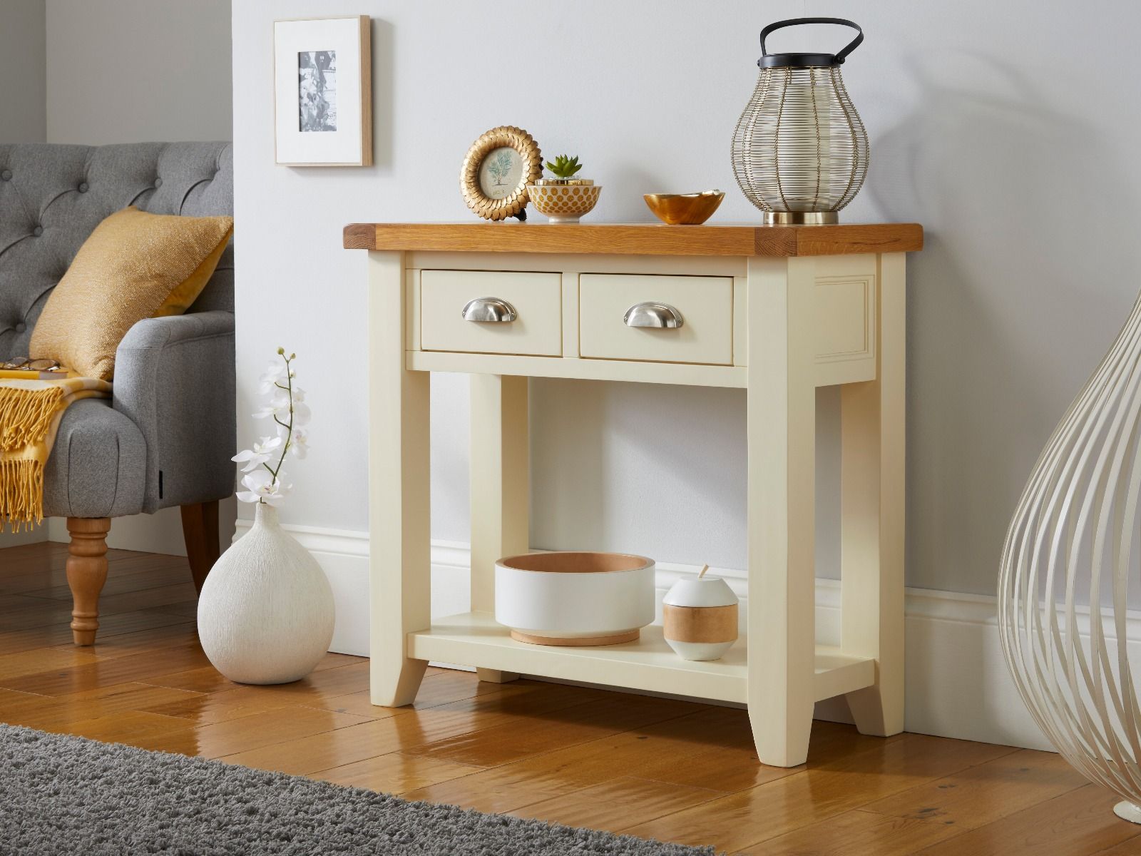 Country Cottage Cream Painted 2 Drawer Console Table with Drawers - £50 OFF SUMMER SALE Country Cottage Cream Painted 2 Drawer Console Table with Drawers - £50 OFF SUMMER SALE