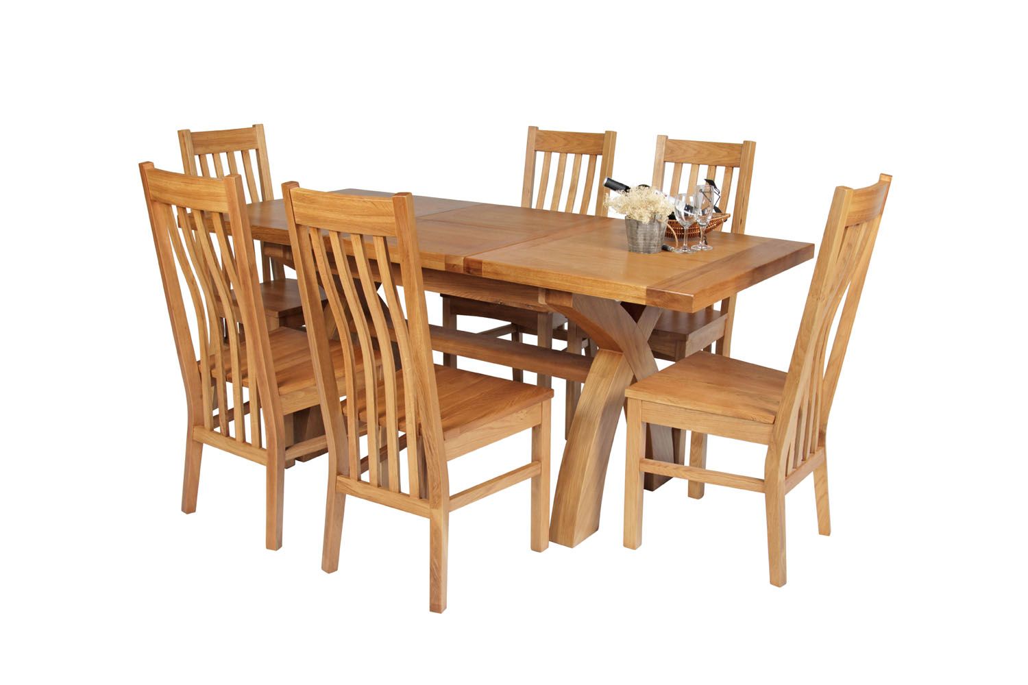 Country Oak 180cm Extending Cross Leg Square Table and 6 Chelsea Timber Seat Chairs Country Oak 180cm Extending Cross Leg Square Table and 6 Chelsea Timber Seat Chairs