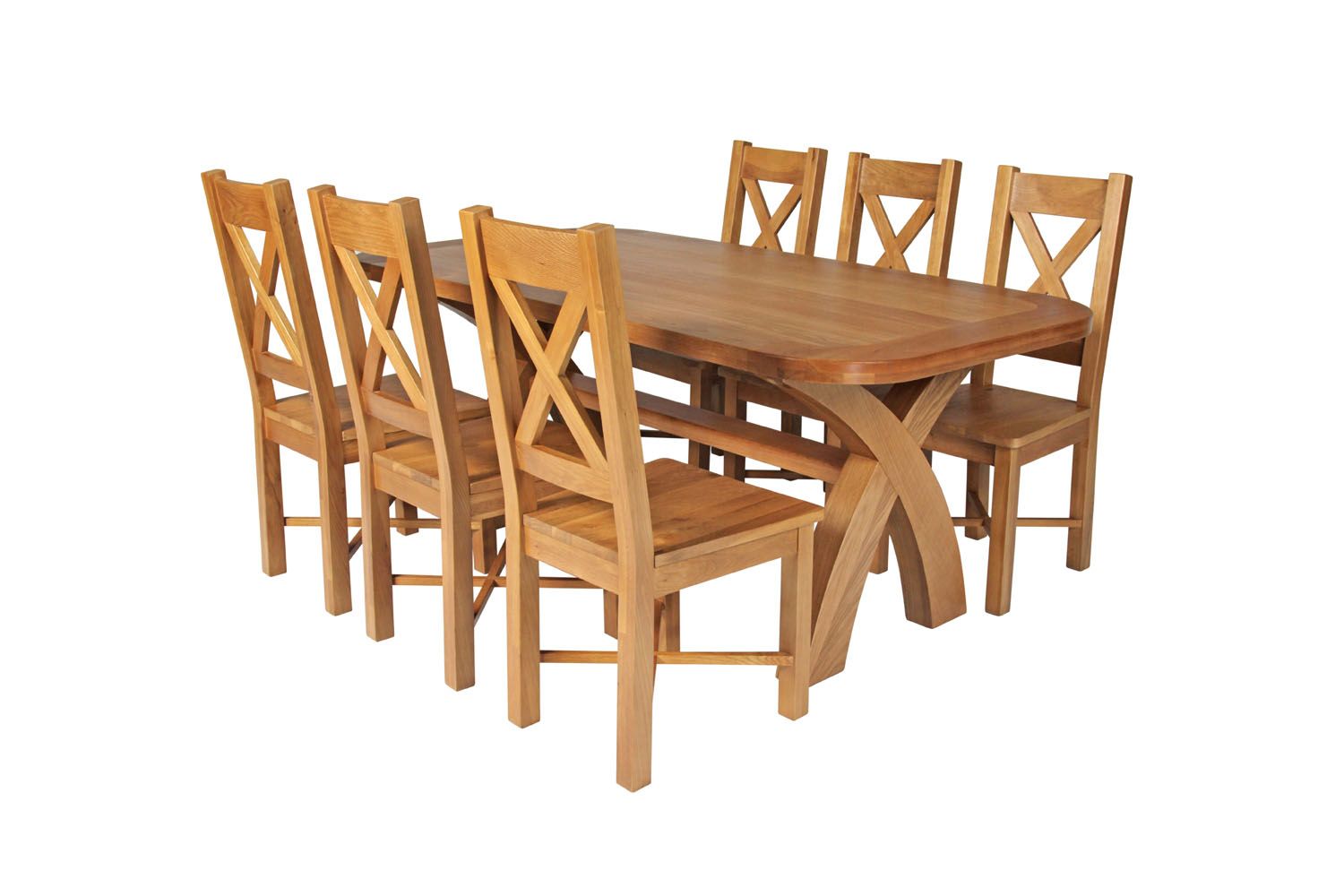 Country Oak 180cm Cross Leg Fixed Oval Table and 6 Grasmere Timber Seat Chairs Country Oak 180cm Cross Leg Fixed Oval Table and 6 Grasmere Timber Seat Chairs