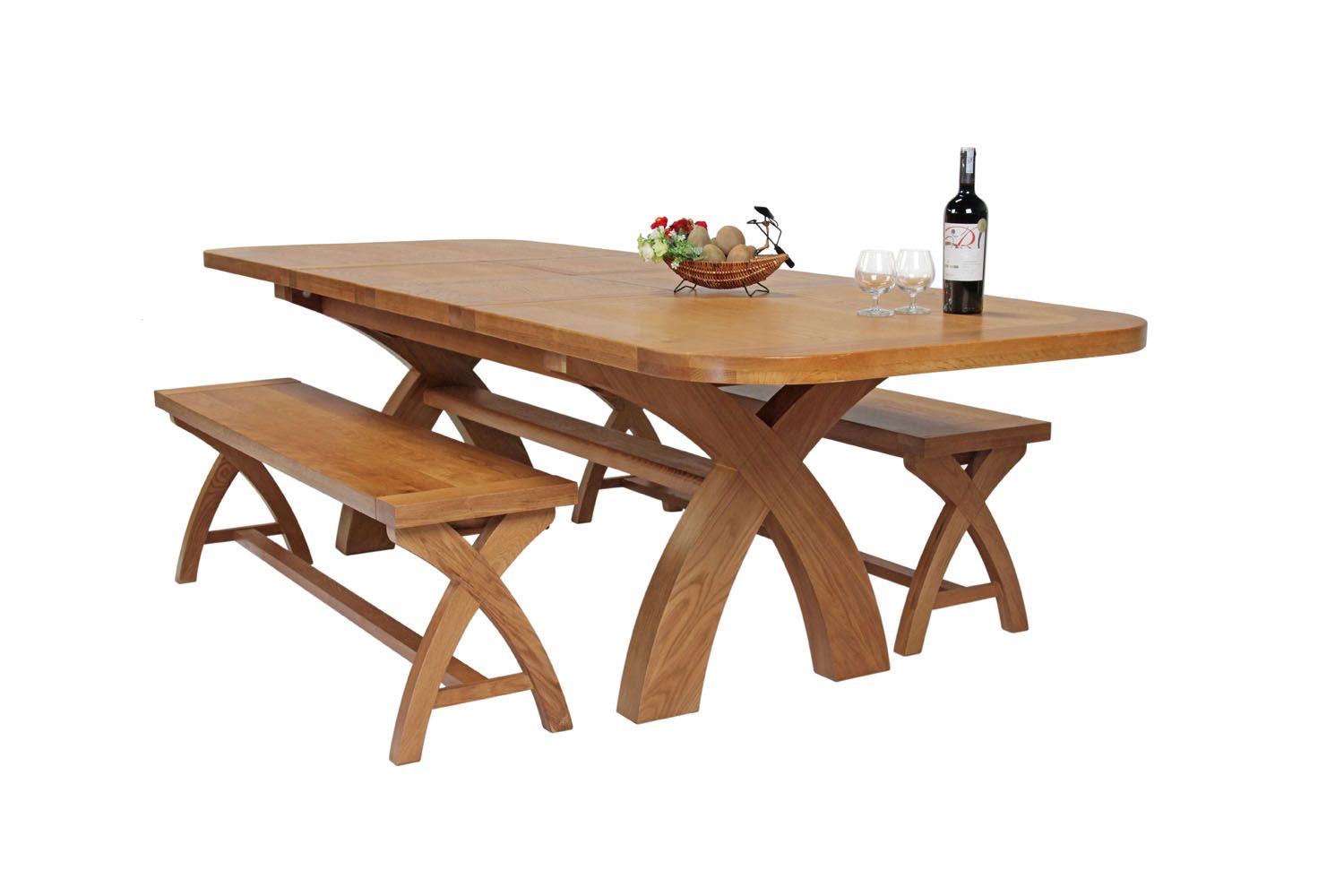 Country Oak 280cm Extending Cross Leg Oval Table and 2 160cm Cross Leg Bench Set Country Oak 280cm Extending Cross Leg Oval Table and 2 160cm Cross Leg Bench Set