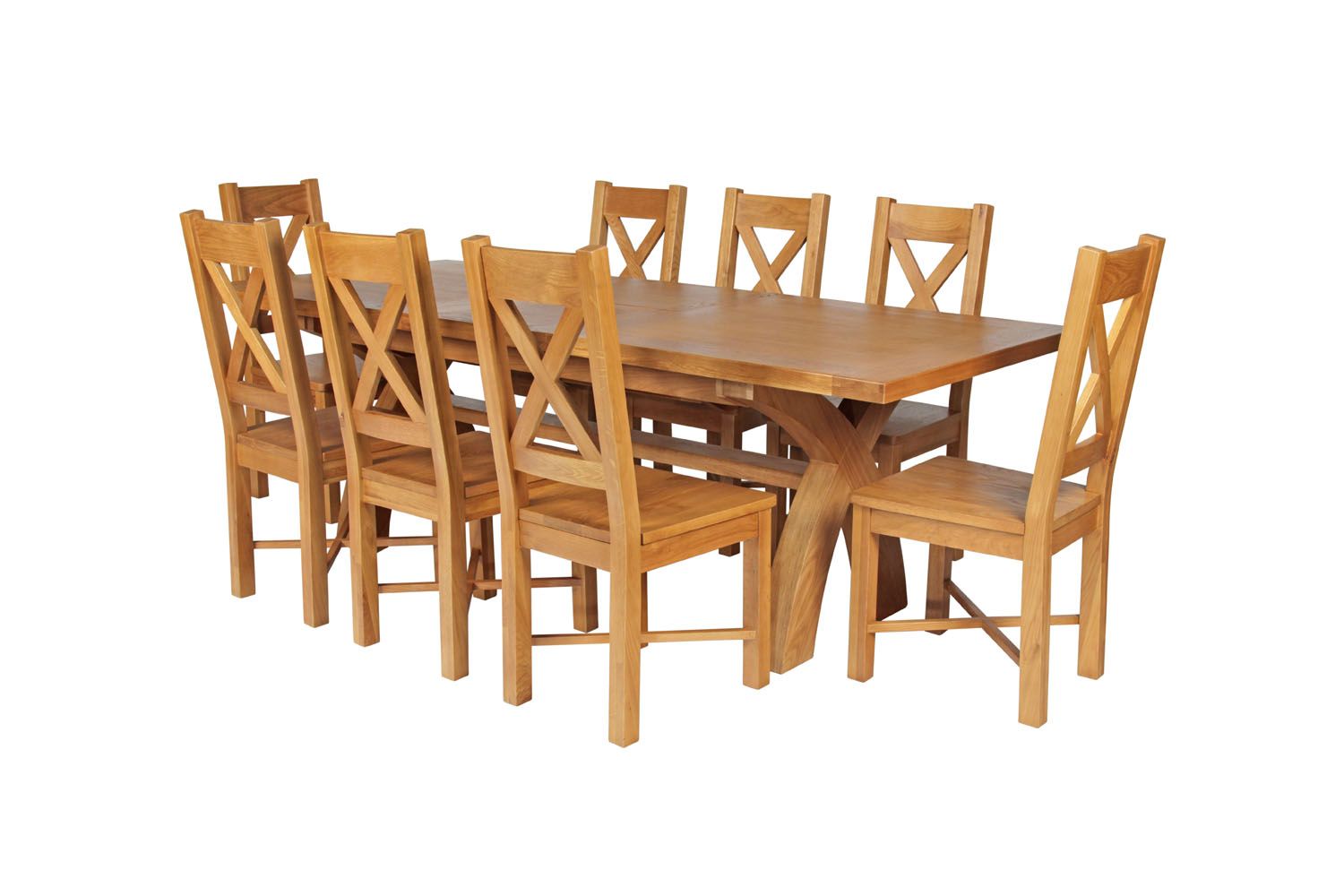 Country Oak 280cm Extending Cross Leg Square Table and 8 Grasmere Timber Seat Chairs Country Oak 280cm Extending Cross Leg Square Table and 8 Grasmere Timber Seat Chairs