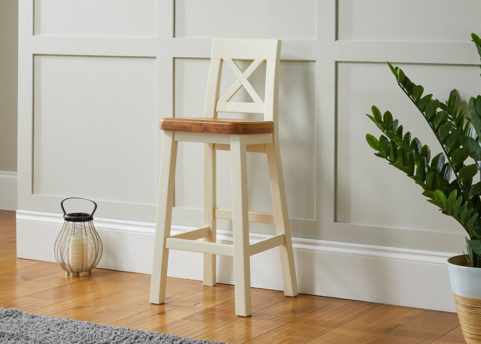 Billy Cross Back Cream Painted Assembled Bar Stool Solid Oak Seat - £60 OFF PRE ORDER SALE Billy Cross Back Cream Painted Assembled Bar Stool Solid Oak Seat - £60 OFF PRE ORDER SALE