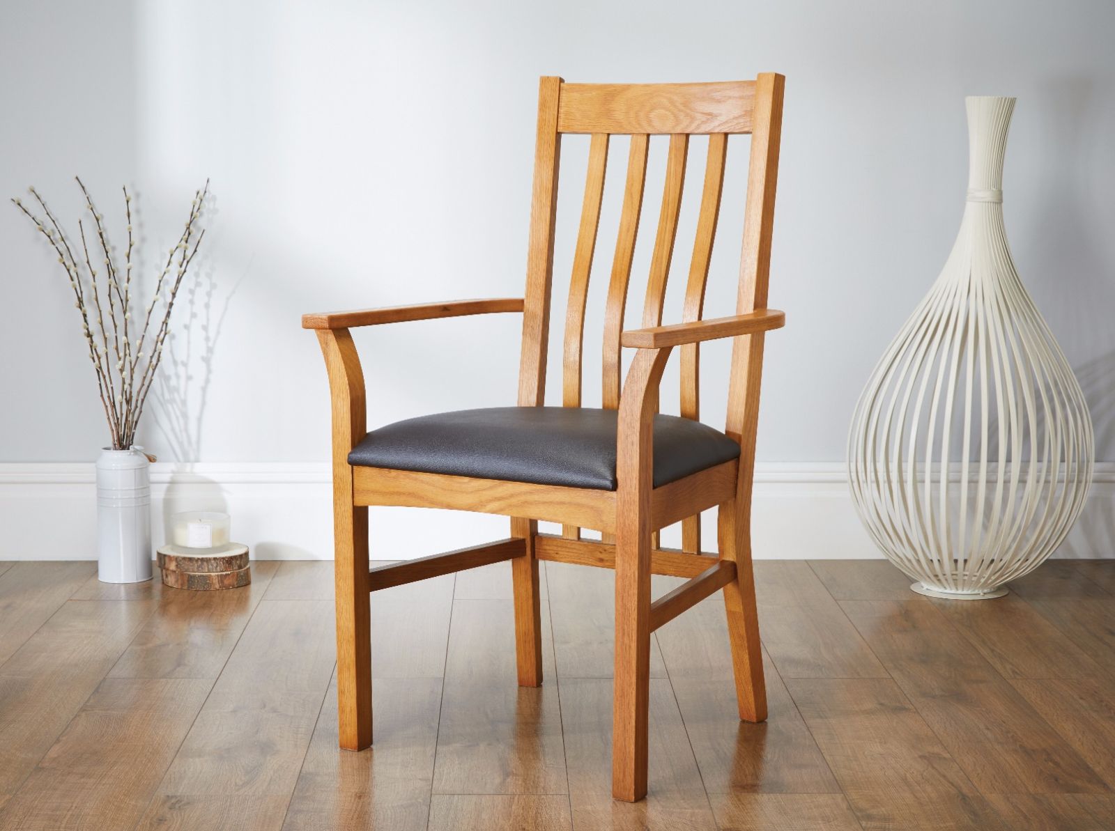 Chelsea Solid Oak Brown Leather Assembled Carver Dining Chair - SUMMER SALE Chelsea Solid Oak Brown Leather Assembled Carver Dining Chair - SUMMER SALE