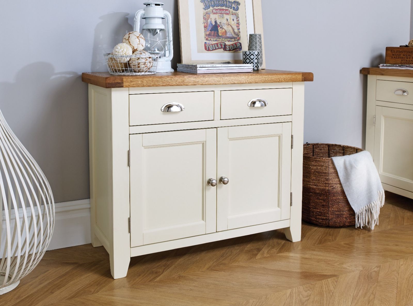 Country Cottage 100cm Cream Painted Assembled Oak Sideboard - 10% OFF SUMMER SALE