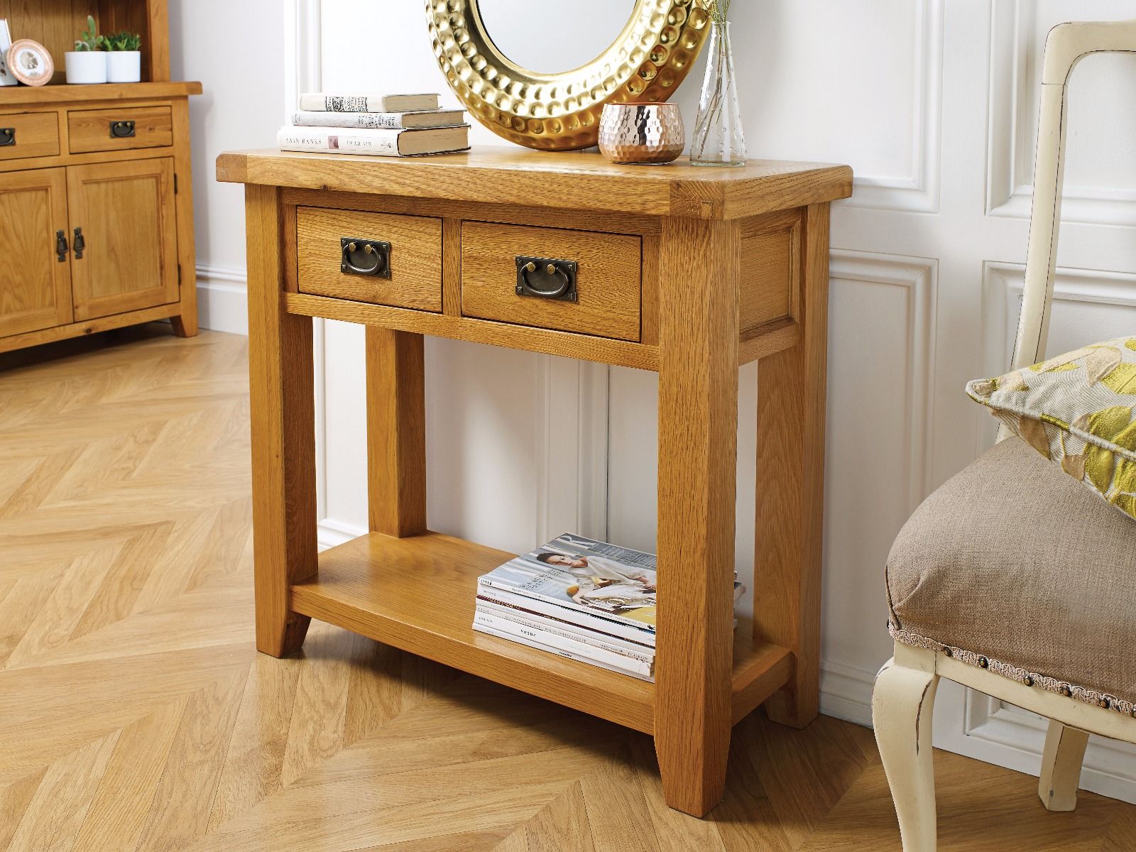 Country Oak 2 Drawer Fully Assembled Console Table - £50 OFF SUMMER SALE Country Oak 2 Drawer Fully Assembled Console Table - £50 OFF SUMMER SALE