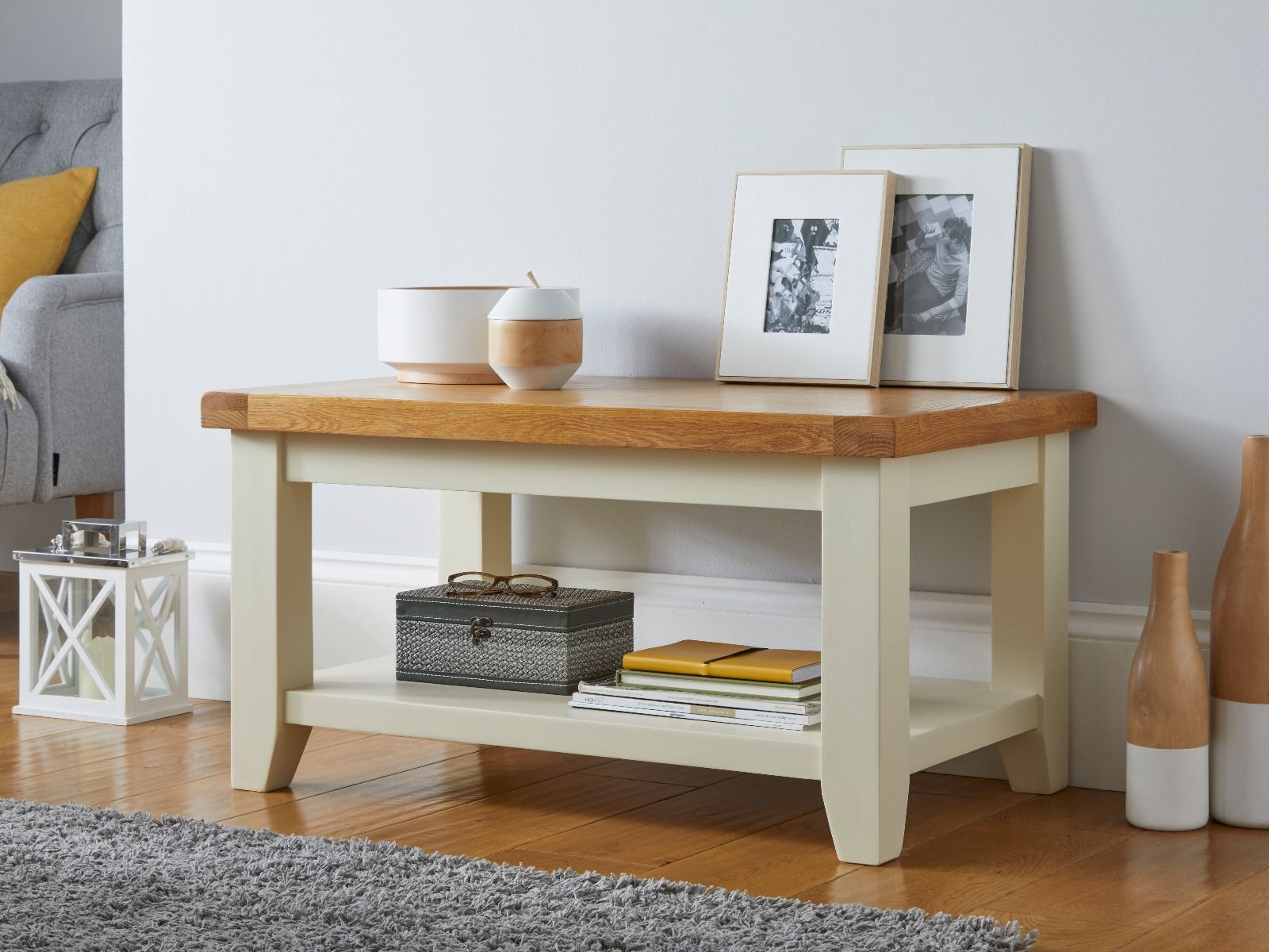 Country Cottage Cream Painted Assembled Oak Coffee Table with Shelf - SUMMER SALE Country Cottage Cream Painted Assembled Oak Coffee Table with Shelf - SUMMER SALE