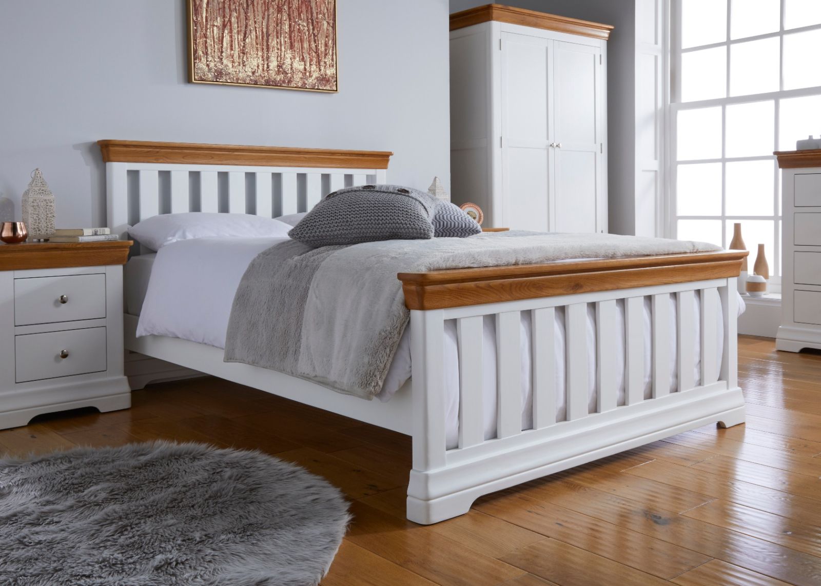Farmhouse White Painted Slatted 5 Foot King Size Oak Bed - SUMMER SALE Farmhouse White Painted Slatted 5 Foot King Size Oak Bed - SUMMER SALE