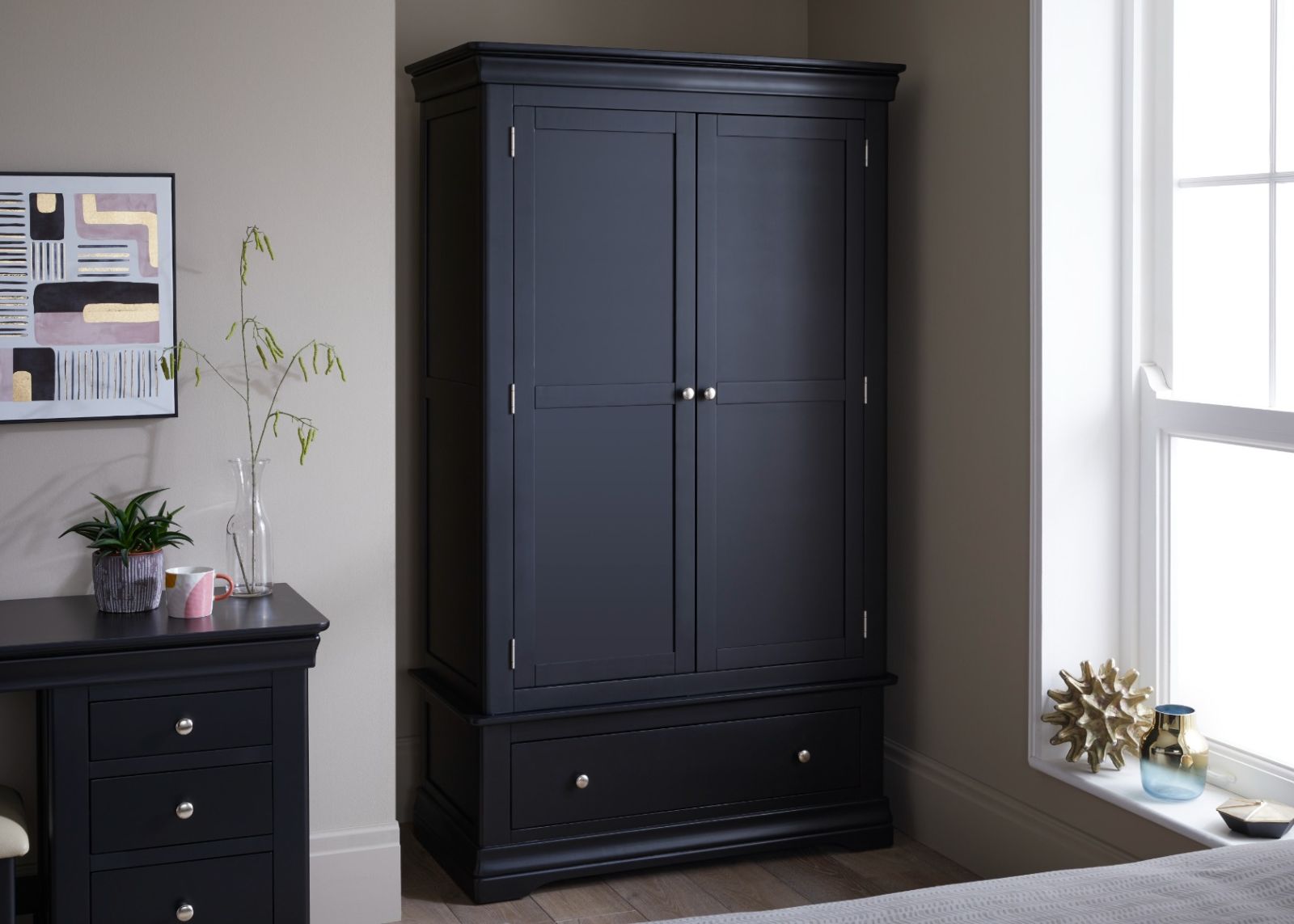 Toulouse Black Painted Double Wardrobe with Drawer - £50 OFF SUMMER SALE Toulouse Black Painted Double Wardrobe with Drawer - £50 OFF SUMMER SALE