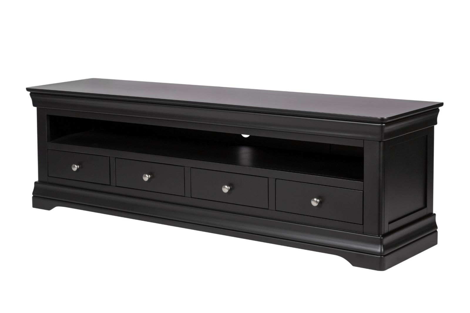 Toulouse Black Painted Grande 1.8m Large Assembled TV Unit With 4 Drawers - £60 OFF SUMMER SALE Toulouse Black Painted Grande 1.8m Large Assembled TV Unit With 4 Drawers - £60 OFF SUMMER SALE