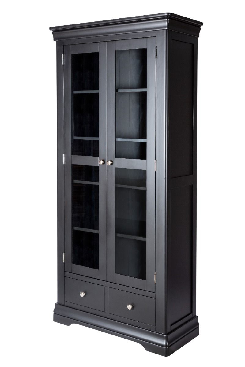 Toulouse Black Painted Tall Glass Display Cabinet with Drawers - £100 OFF SUMMER SALE Toulouse Black Painted Tall Glass Display Cabinet with Drawers - £100 OFF SUMMER SALE