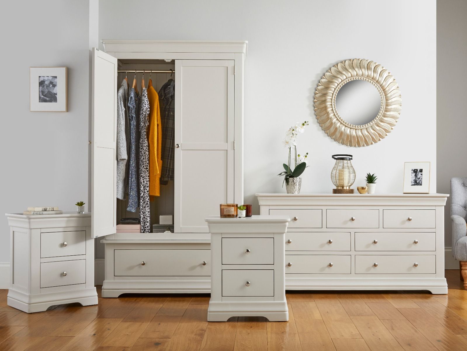 Toulouse Grey Bedroom Set, Wardrobe, Large Chest of Drawers, Pair of Bedside Tables - FLASH SALE Toulouse Grey Bedroom Set, Wardrobe, Large Chest of Drawers, Pair of Bedside Tables - FLASH SALE