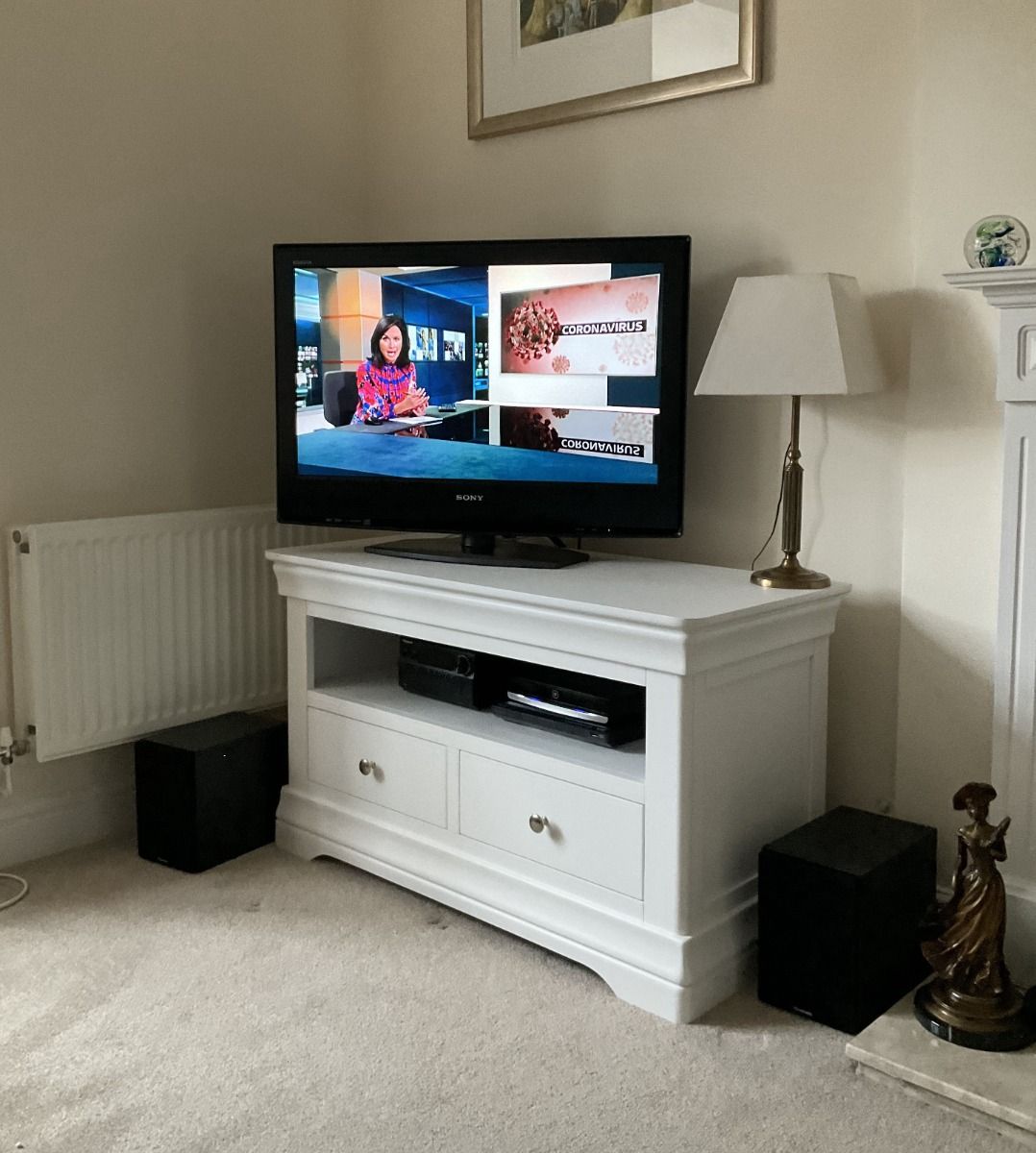 Toulouse White Painted Fully Assembled TV Unit 2 Drawers - £80 OFF SUMMER SALE Toulouse White Painted Fully Assembled TV Unit 2 Drawers - £80 OFF SUMMER SALE