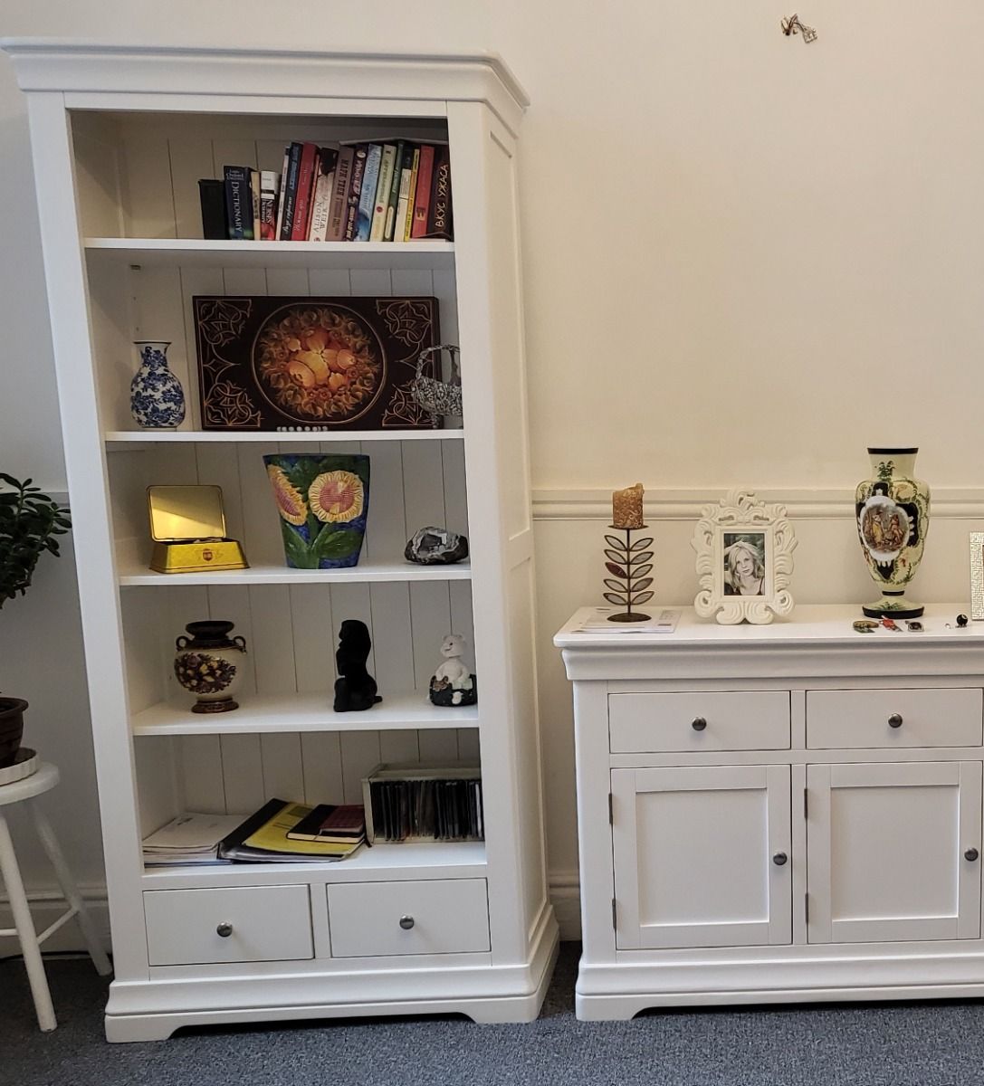Toulouse White Painted Tall Fully Assembled Bookcase 2 Drawers - SUMMER SALE Toulouse White Painted Tall Fully Assembled Bookcase 2 Drawers - SUMMER SALE
