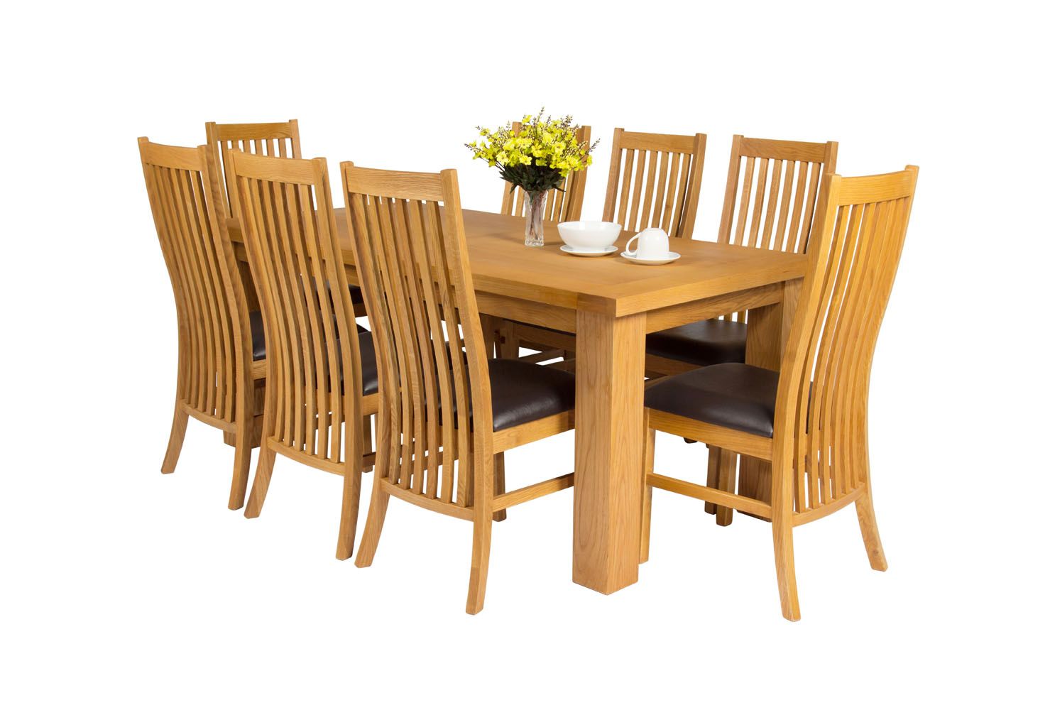 Riga 180cm Oak Table 8 Lichfield Brown Leather Oak Chair Set Riga 180cm Oak Table 8 Lichfield Brown Leather Oak Chair Set
