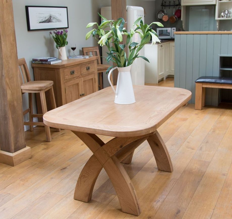 Country Oak 1.4m Cross Leg Dining Table Oval Corners - £80 OFF FLASH SALE