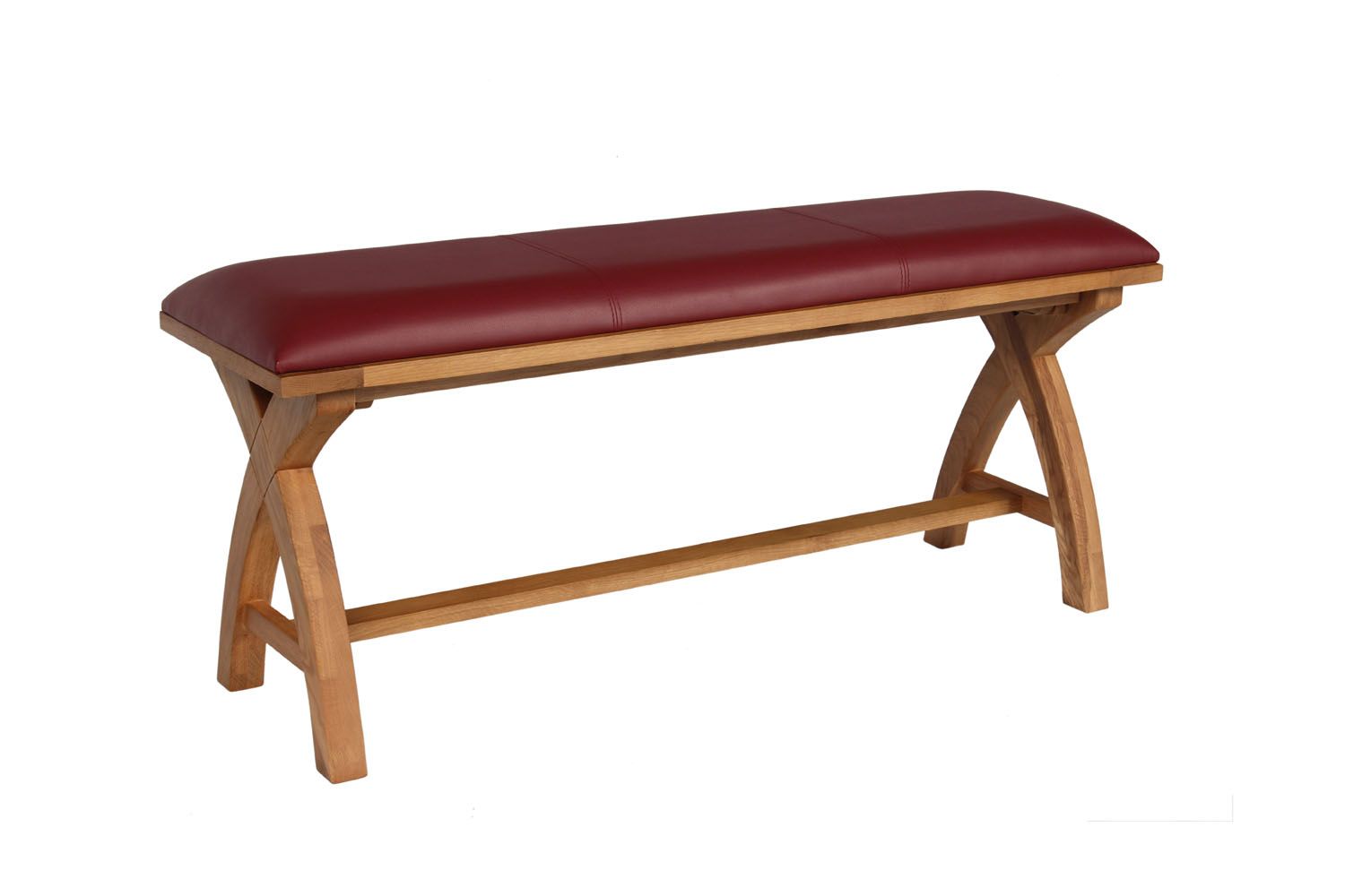 Red Leather Dining Bench 120cm Cross Leg Country Oak Design - £50 OFF FLASH SALE Red Leather Dining Bench 120cm Cross Leg Country Oak Design - £50 OFF FLASH SALE