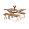 Country Oak 140cm Cream Painted Cross Leg Table 2 120cm Cross Leg Cream Bench Set - SUMMER SALE - 3