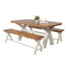 Country Oak 180cm cream painted dining table pair 160cm cross leg benches - SUMMER SALE - 2 Country Oak 180cm cream painted dining table pair 160cm cross leg benches - SUMMER SALE - 2