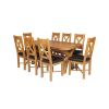 Country Oak 230cm Cross Leg Oval Table and 8 Grasmere Brown Leather Chairs - 6 Country Oak 230cm Cross Leg Oval Table and 8 Grasmere Brown Leather Chairs - 6