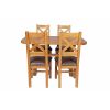 Country Oak 140cm Cross Leg Fixed Oval Table and 4 Windermere Brown Leather Chairs - 4 Country Oak 140cm Cross Leg Fixed Oval Table and 4 Windermere Brown Leather Chairs - 4