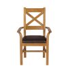 Windermere Cross Back Oak Carver Dining Chair With Brown Leather Seat - £50 OFF FLASH SALE - 4 Windermere Cross Back Oak Carver Dining Chair With Brown Leather Seat - £50 OFF FLASH SALE - 4