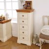 Farmhouse Country Oak Cream Painted 5 Drawer Tallboy Chest of Drawers - £20 OFF SUMMER SALE - 2