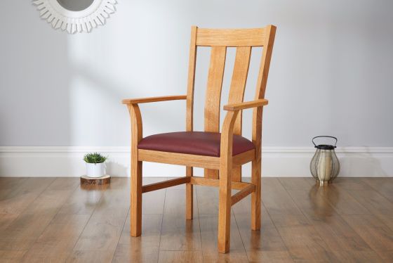 Churchill Red Leather Oak Carver Dining Chair - SUMMER SALE