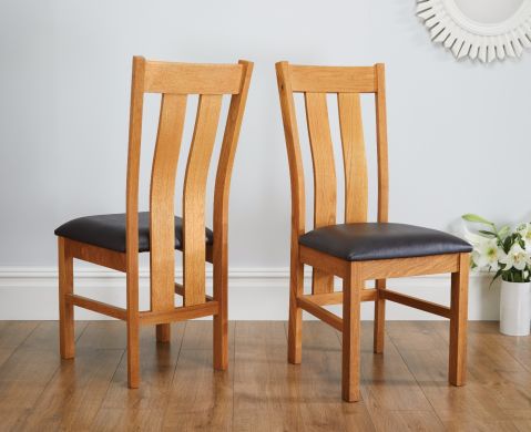Churchill Dark Brown Leather Solid Oak Dining Chair - £20 OFF SUMMER SALE