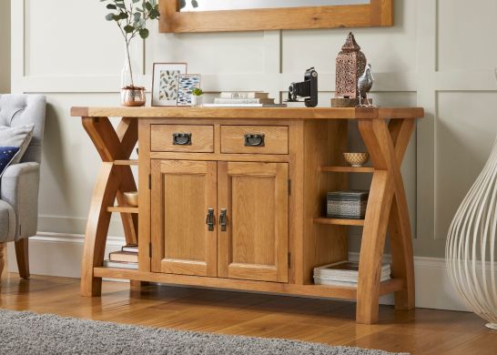 Country Oak 150cm Cross Leg Oak Sideboard Storage Unit
