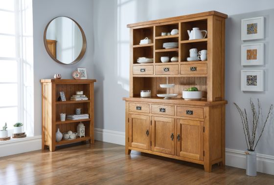 Country Oak Large Dresser Unit Buffet and Hutch Dresser