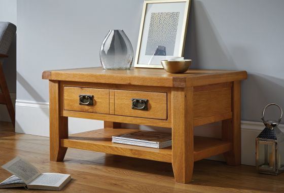 Country Oak Coffee Table with Drawer and Shelf