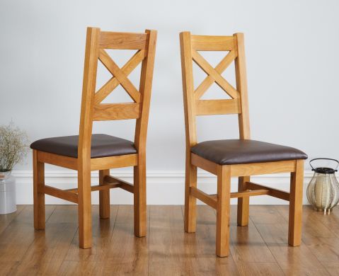 Windermere Cross Back Oak Dining Chair With Brown Leather Seat - £20 OFF SUMMER SALE