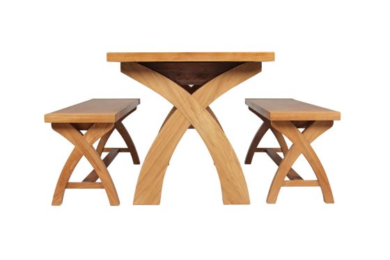 Country Oak 180cm Extending Cross Leg Table and 2 120cm Cross Leg Bench Set - SUMMER SALE