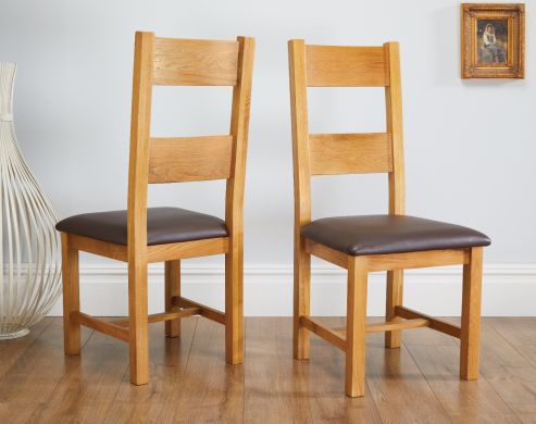 Chester Ladder Back Brown Leather Seat Oak Dining Chair - £20 OFF SUMMER SALE