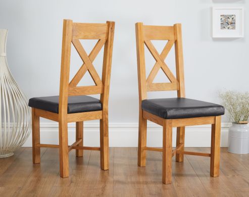 Grasmere Oak Dining Chair with Black Leather Seat - £20 OFF SUMMER SALE