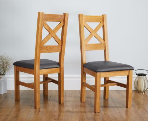 Windermere Cross Back Oak Chair With Black Leather Seat - £30 OFF FLASH SALE