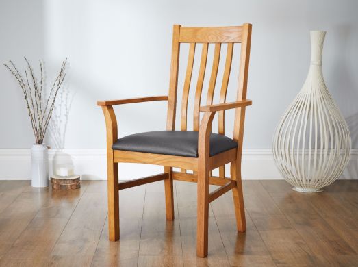 Chelsea Solid Oak Black Leather Assembled Carver Dining Chair - SUMMER SALE