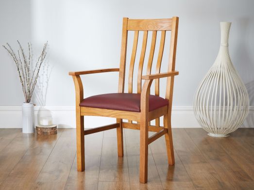 Chelsea Solid Oak Red Leather Assembled Carver Dining Chair - SUMMER SALE