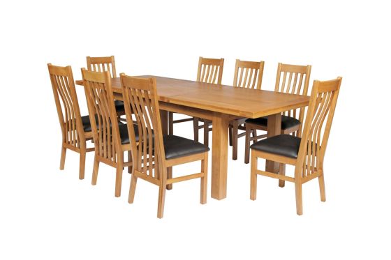 Country Oak 280cm Standard Leg Extending Table 8 Chelsea Brown Leather Chair Set - SUMMER SALE