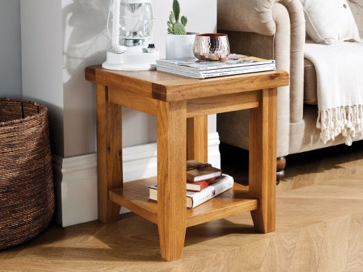 Country Oak Lamp Table With Shelf - SUMMER SALE