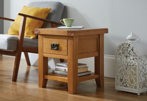Country Oak Lamp Table With Drawer and Shelf - SUMMER SALE