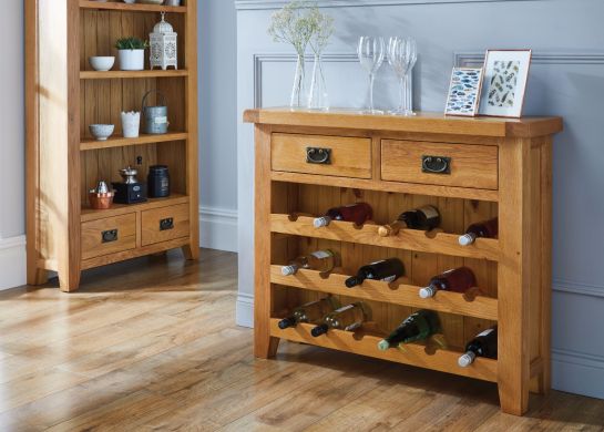 Country Oak 85cm Wine Rack With Drawer - SUMMER SALE