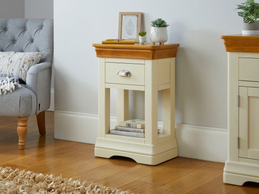 Farmhouse Cream Painted Oak Telephone Side Table