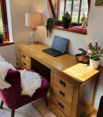 Farmhouse Double Pedestal Large Oak Dressing Table / Home Office Desk - Customer review photo