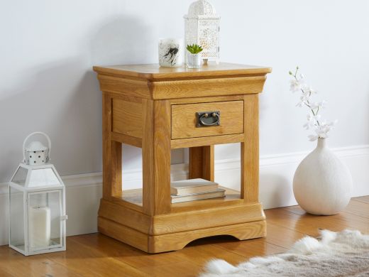 Farmhouse 1 Drawer Oak Lamp Table - French Design