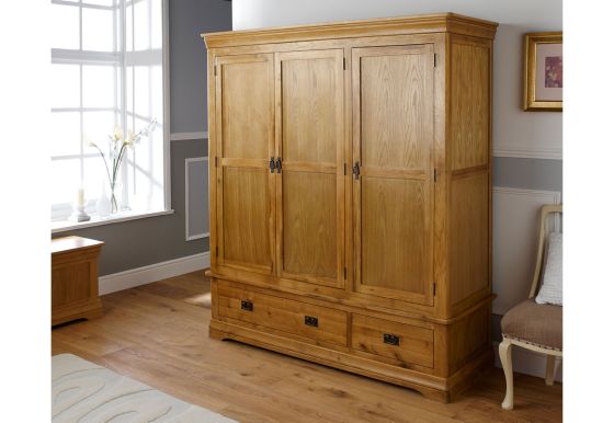 Farmhouse Country Oak Large Triple Oak Wardrobe - £200 OFF SUMMER SALE