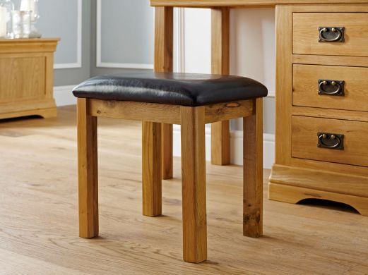 Farmhouse Country Oak Dressing Table Stool Black Pad - SUMMER MEGA DEAL
